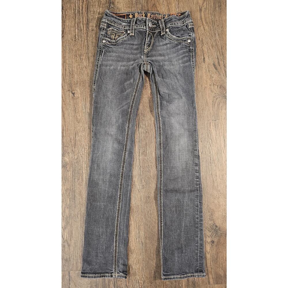 Rock Revival Jeans Womens 27 Black Fade Debbie Straight Embellished Flap Pocket